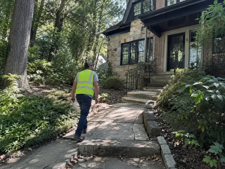 Assessing settled concrete at an older home in Ellicott City, MD
